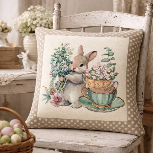 Barna kisnyuszis, pöttyös szélű díszpárna huzat