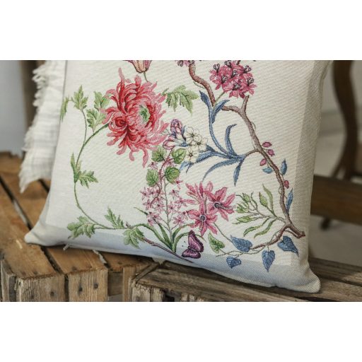 Japán virágos, kolibris díszpárna huzat