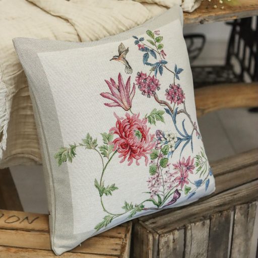 Japán virágos, kolibris díszpárna huzat