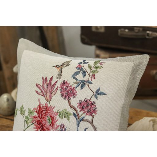 Japán virágos, kolibris díszpárna huzat