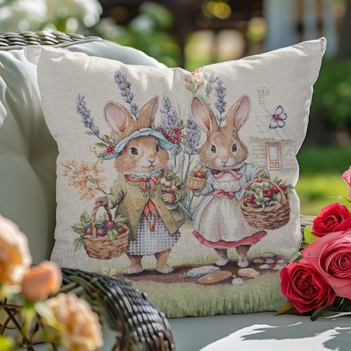 Nyuszi pár a zöld fűben díszpárna huzat