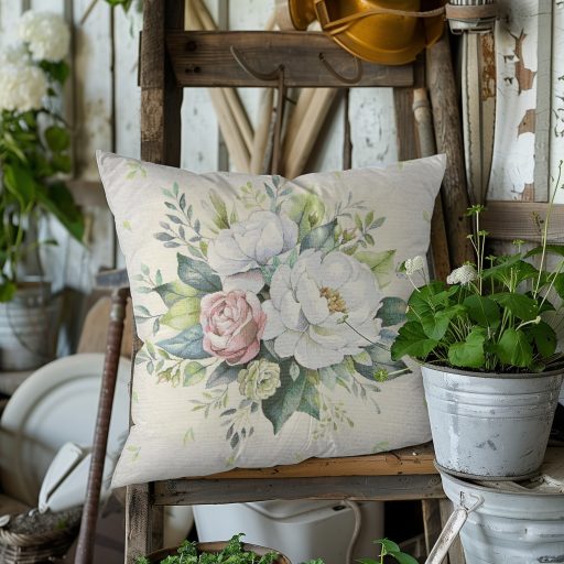 Fehér bazsarózsás díszpárna huzat