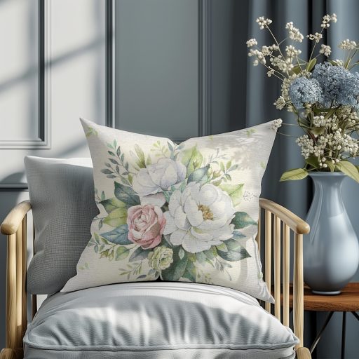 Fehér bazsarózsás díszpárna huzat