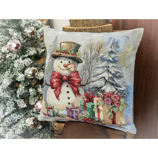 Hóember az erdőben díszpárna huzat, lurex nélkül