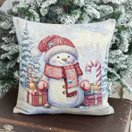 Piros sapkás, hóemberes díszpárna huzat, ezüst lurex