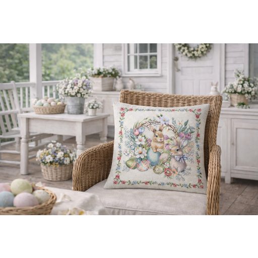 Barna kisnyuszik a húsvéti koszorúnál díszpárna huzat