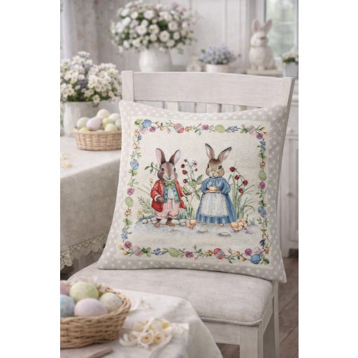 Nyúl család, pöttyös szélű díszpárna huzat