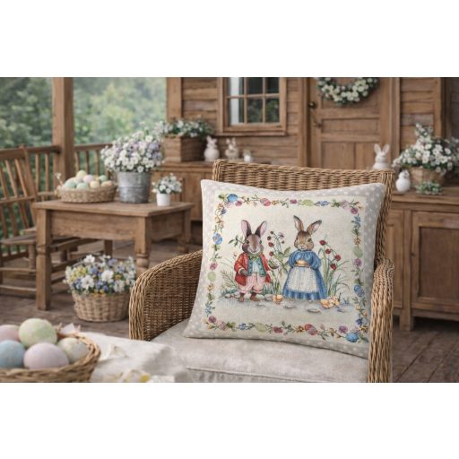 Nyúl család, pöttyös szélű díszpárna huzat