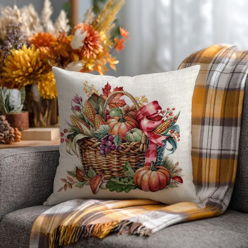 Őszi kosaras, tökös díszpárna huzat