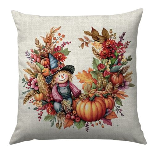 Őszi tökös, madárijesztős díszpárna huzat