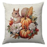Őszi tökös, mókusos díszpárna huzat