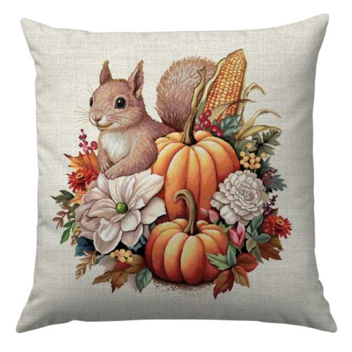 Őszi tökös, mókusos díszpárna huzat