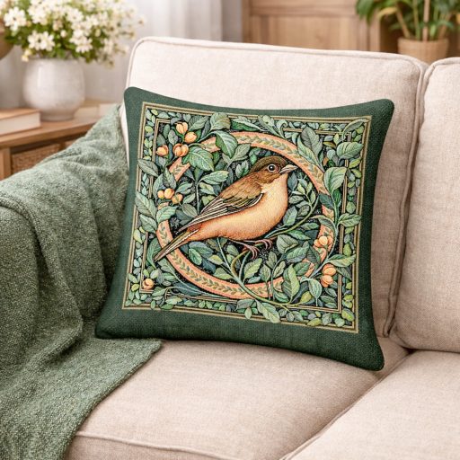 Erdei madár, zöld keretes (A) díszpárna huzat