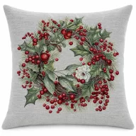   Csipkebogyó koszorú gobelin díszpárna huzat, ezüst lurex