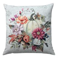 Őszi fehér tökös, virágos díszpárna huzat