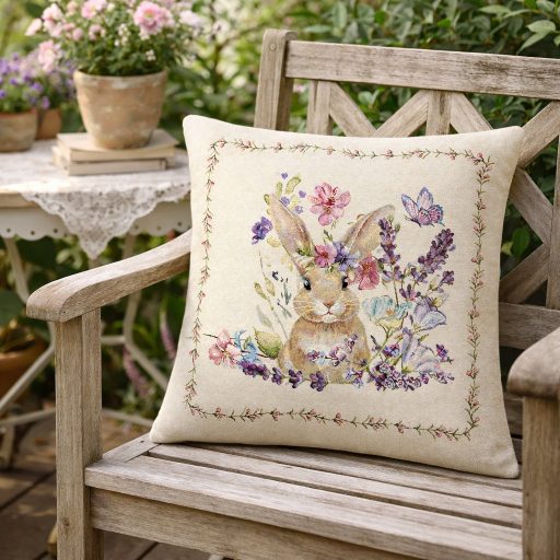 Nyuszi virágokkal díszpárna huzat