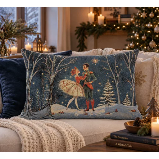 Balerinás, diótörős gobelin díszpárna huzat töltettel, 50x70 cm, arany lurex