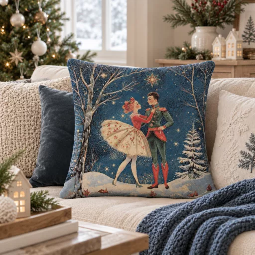 Balerinás, diótörős gobelin díszpárna huzat, arany lurex
