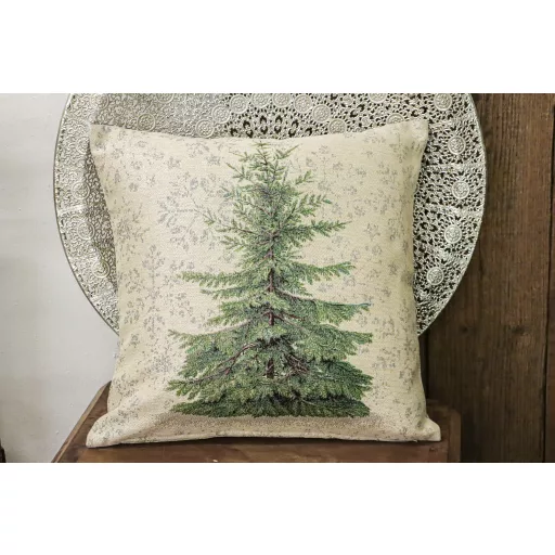 Silver forest, fenyőfás díszpárna huzat, ezüst lurex