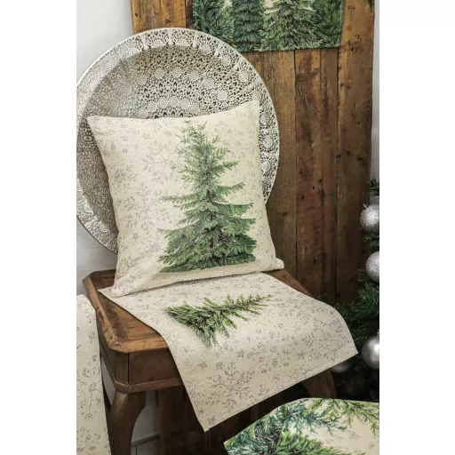 Silver forest, fenyőfás díszpárna huzat, ezüst lurex