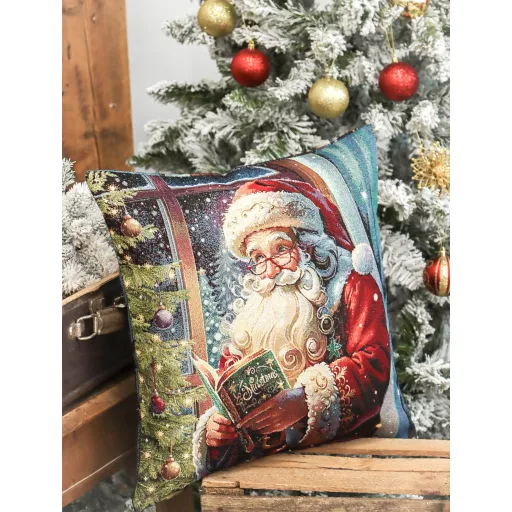 Esti mese, télapós gobelin díszpárna huzat, arany lurex