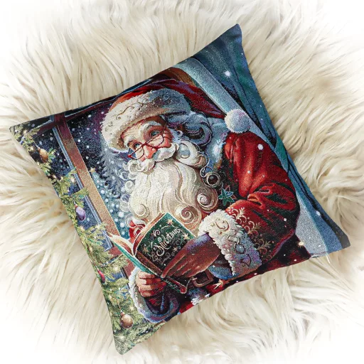 Esti mese, télapós gobelin díszpárna huzat, arany lurex