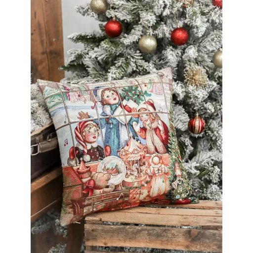 Játékbolt ünnepi gobelin díszpárna huzat, ezüst lurex