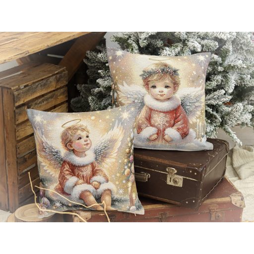 Angyalkás (szembe néző) díszpárna huzat, lurex nélkül