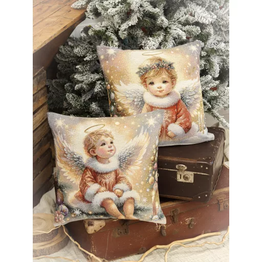Angyalkás (felfelé néző) gobelin díszpárna huzat, lurex nélkül