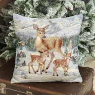   Őzgidák a falu szélén gobelin díszpárna huzat, ezüst lurex