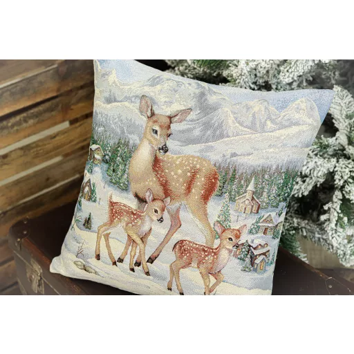 Őzgidák a falu szélén gobelin díszpárna huzat, ezüst lurex