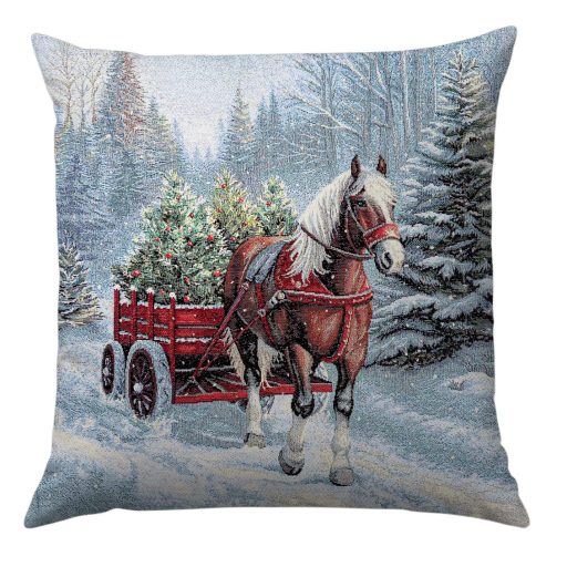 Lovaskocsi az erdőben díszpárna huzat, ezüst lurex