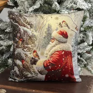   Séta az erdőben télapós ünnepi gobelin díszpárna huzat, arany lurex
