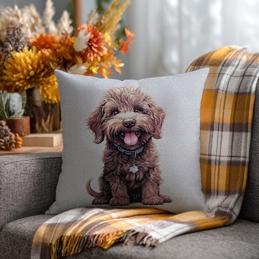 Mini poodle (barna) kutyás díszpárna huzat