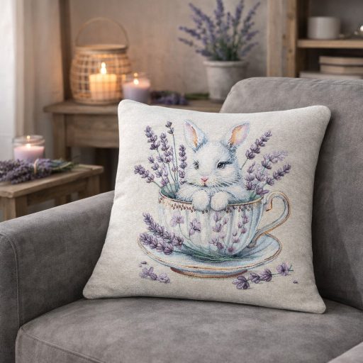 Nyuszi levendulákkal díszpárna huzat