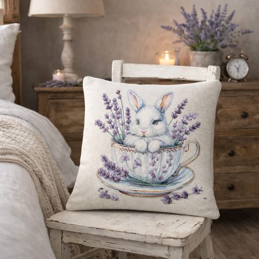 Nyuszi levendulákkal díszpárna huzat