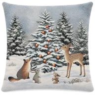   Erdei állatok a hóban gobelin díszpárna huzat, lurex nélkül