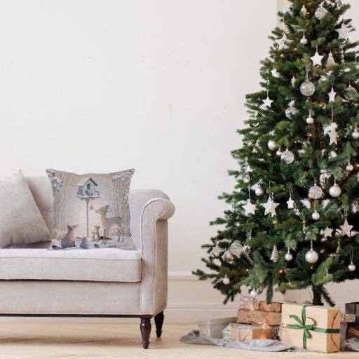 Téli erdő díszpárna huzat, ezüst lurex