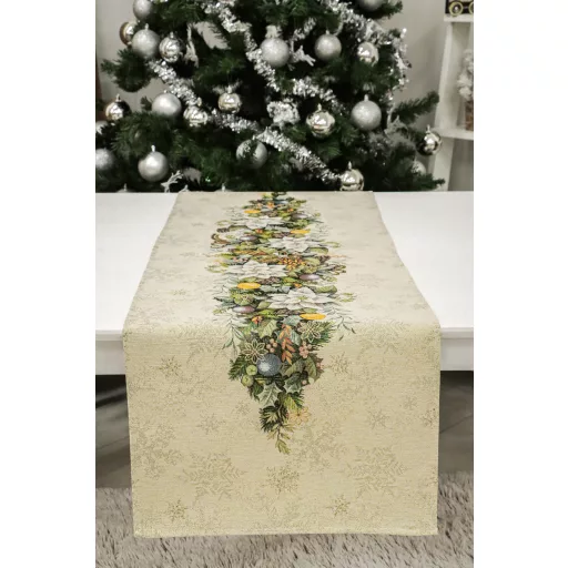 Advent karácsonyi koszorús asztali futó, 44x140 cm, arany lurex