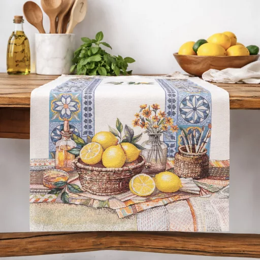 Lemon art mediterrán citromos asztali futó, 37x100 cm
