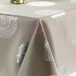   "Elegant" Ezüst körös taupe vízlepergető asztalterítő, XL-es, 148x240 cm