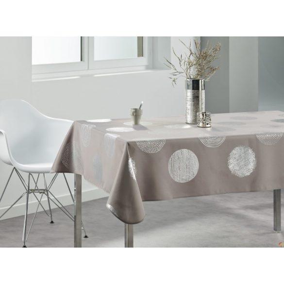 "Elegant" Ezüst körös taupe vízlepergető asztalterítő, XL-es, 148x240 cm