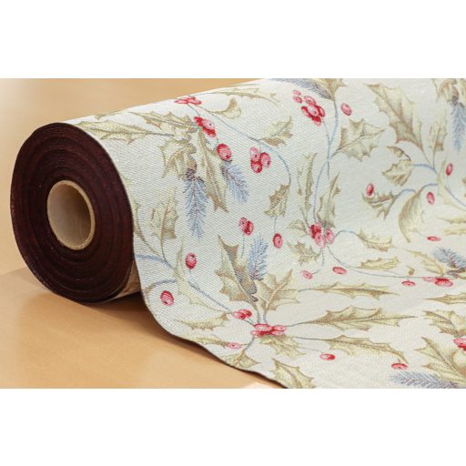 Golden holly karácsonyi gépi gobelin szövet, ezüst lurex, 140 cm széles