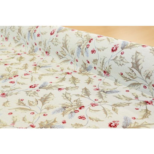 Golden holly karácsonyi gépi gobelin szövet, ezüst lurex, 140 cm széles