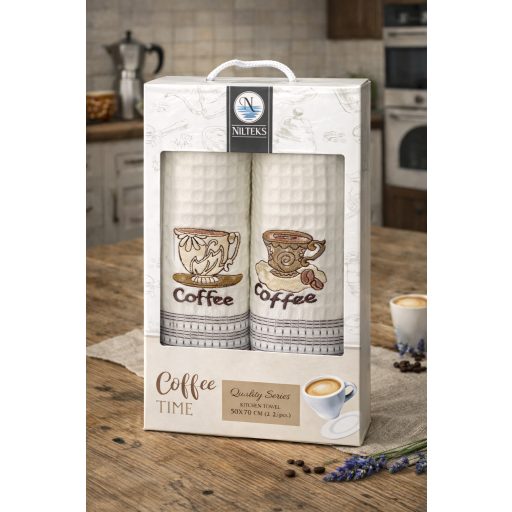 Kávés konyharuha szett díszdobozban, 2 db-os 