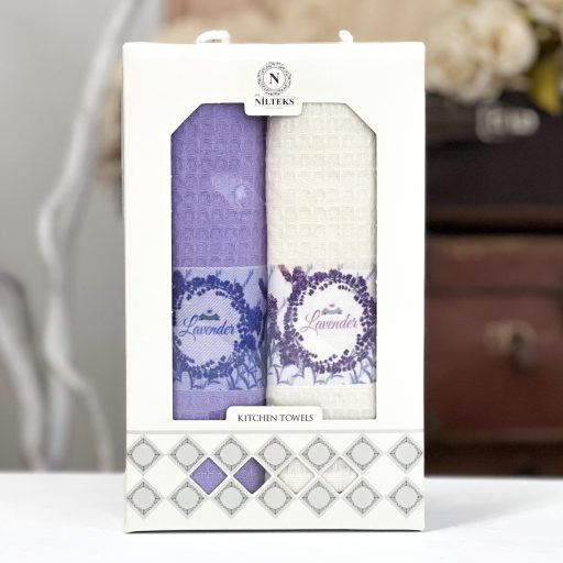Levendulás, lavender feliratos konyharuha szett díszdobozban, 2 db-os