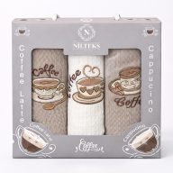 Kávés konyharuha szett díszdobozban (barna), 3 db-os