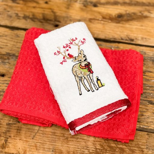 Szarvasos konyhai törölköző szett díszdobozban (piros), 2 db-os