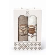   Kávés hímzett konyharuha szett díszdobozban, 2 db-os (fehér doboz)