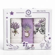   Levendulás frottír kéztörlő szett díszdobozban, 3 db-os